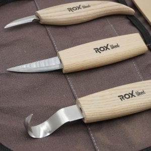 Rox Wood 153184506 5 Parça Kaşık Oyma Ve Bıçak Seti - Kanvas Çanta