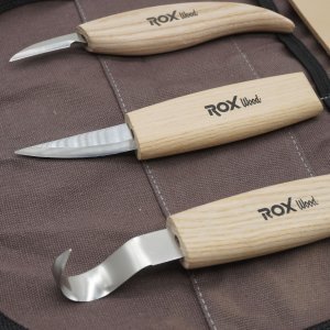 Rox Wood 153184506 5 Parça Kaşık Oyma Ve Bıçak Seti - Kanvas Çanta